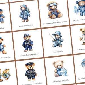 Blue Teddy Bear Affirmation Cards for Kids – 23 Positive Encouragement Lunchbox Notes – Toddler Daily Motivation Cards