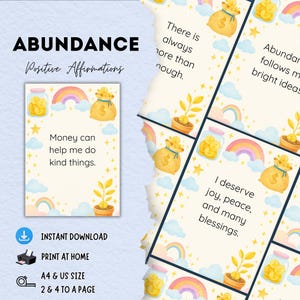 Skurrile Fülle Affirmationskarten für Kinder - finanzielle Ermächtigung, Dankbarkeit, Mindset-Wachstum | A4 + US Letter Set