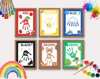 Color Handprint Craft Bundle, Preschool Colour Learning Activity, Classroom or homeschool printable download