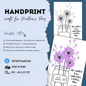 Muttertag Handabdruck Handwerk | Positive Nachricht druckbares Geschenk für Mama, Mamma, Mama oder Mama | Andenken mit Zitat von Kids