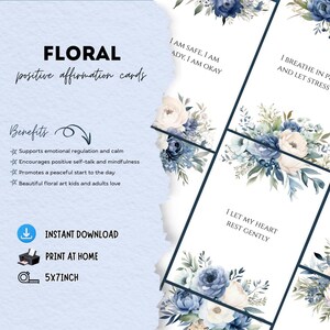 Blaue florale Affirmationskarten, abstrakte Botschaften, abstrakte Botschaften, emotionale Unterstützung für Kinder und Erwachsene.