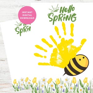 Hello Spring Handprint Bee Craft, Spring Handprint Keepsake, DIY Spring Art for Kids, handprint craft keepsake, Digital Download