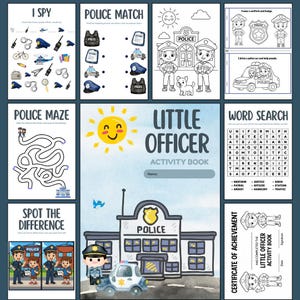 Little Officer - Police themed Activity Book for Kids, Printable PDF, A4 and US sizes.