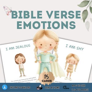 Cartes d'émotions de versets bibliques - Fille : cartes-éclair sur les sentiments de l'école du dimanche avec les Écritures