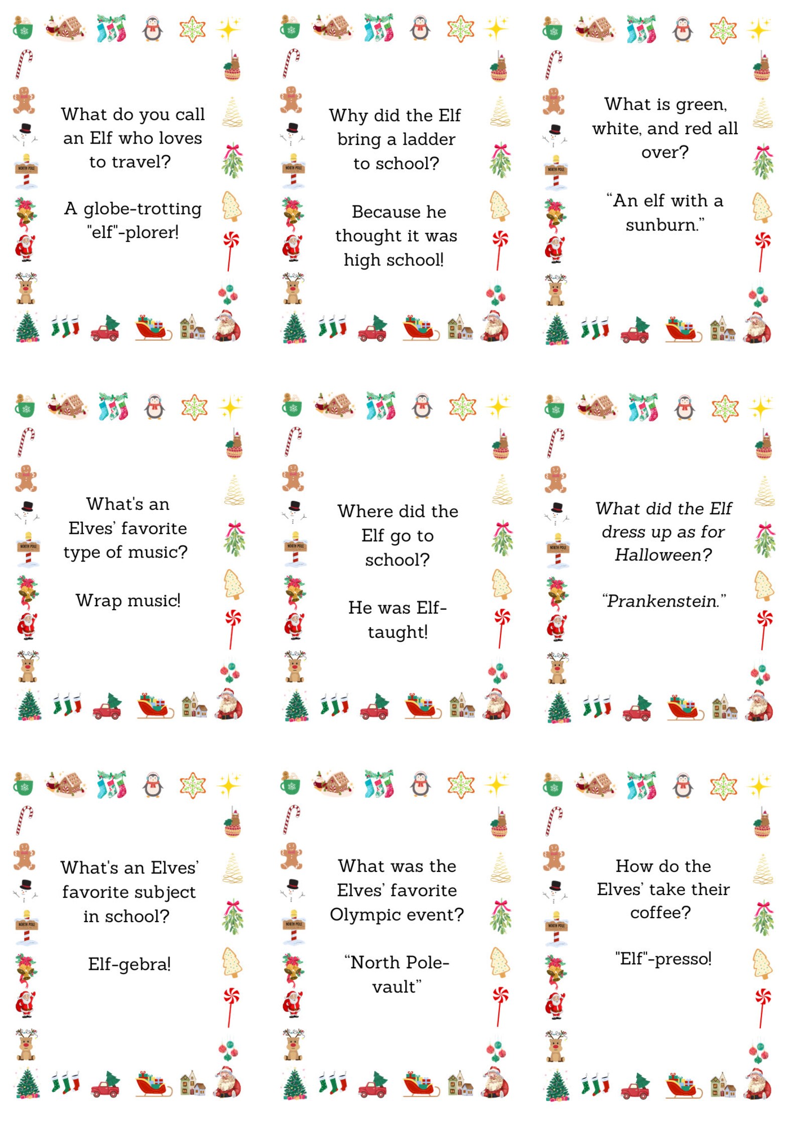 9 Elf Jokes Printable Daily Elf Jokes Christmas Fun Bon Bon - Etsy
