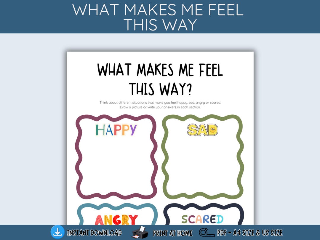 What Makes Me Feel This Way Kids Emotion Worksheet Feelings