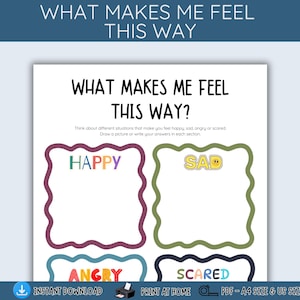 What Makes Me Feel This Way - Kids Emotion Worksheet - Feelings Activity Printable - Social Emotional Learning - Emotional Awareness Chart