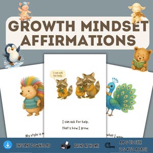 Wachstums-Mindset Affirmationskarten für Kinder - druckbare positive Mindset-Karten für emotionales Wachstum, Klassenzimmer oder zu Hause