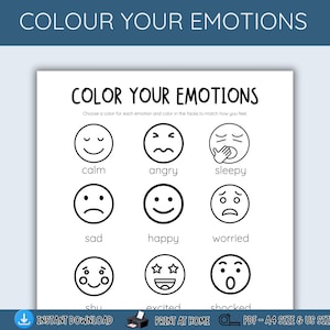 Colorez vos émotions - Activité de sensibilisation aux émotions pour les enfants - Tableau des sentiments PDF - Outil d'apprentissage social et émotionnel - Téléchargement PDF