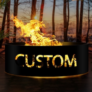 Custom Logo Fire Pit Ring, Personalized Steel Fire Pit, Outdoor Wood Burning Fire Pit, Ranch or Family Logo Fire Pit