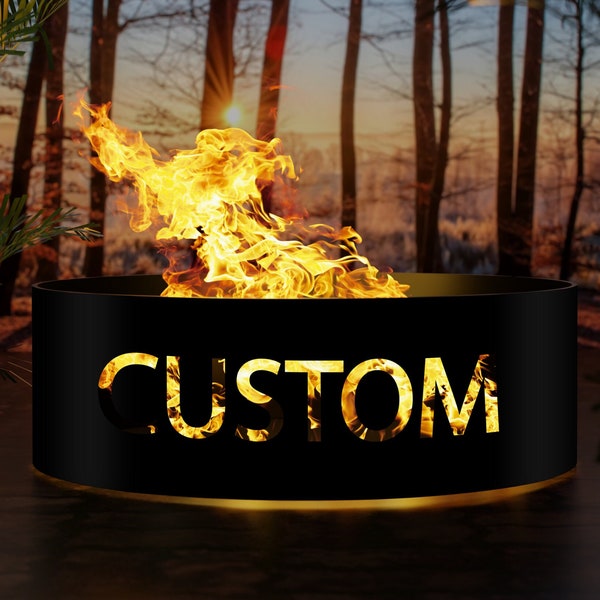 Custom Logo Fire Pit Ring, Personalized Steel Fire Pit, Outdoor Wood Burning Fire Pit, Ranch or Family Logo Fire Pit