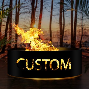 Custom Metal Fire Pit with Name or Logo, Personalized Fire Ring for Backyard, Outdoor Steel Firepit, Wood Burning Patio Pit, Heavy Duty Pit