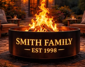 Family Name Fire Pit Ring, Personalized Family Fire Pit, Custom Last Name Fire Pit, Established Date Fire Pit, Housewarming Gift