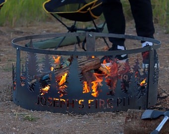 Pine Tree Forrest Fire Pits, Garden Decor Fire Ring Pits, Custom Gift for Anniversaries, Unique Gift Ideas for Him Her, Heavy Duty Fire Ring