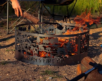 Outdoor Fire Pit Ring, Gift for Father's Day, Custom Fire Pit, Farm Scene Fire Ring, Special Design on Heavy Metal, Unique Gift for Him