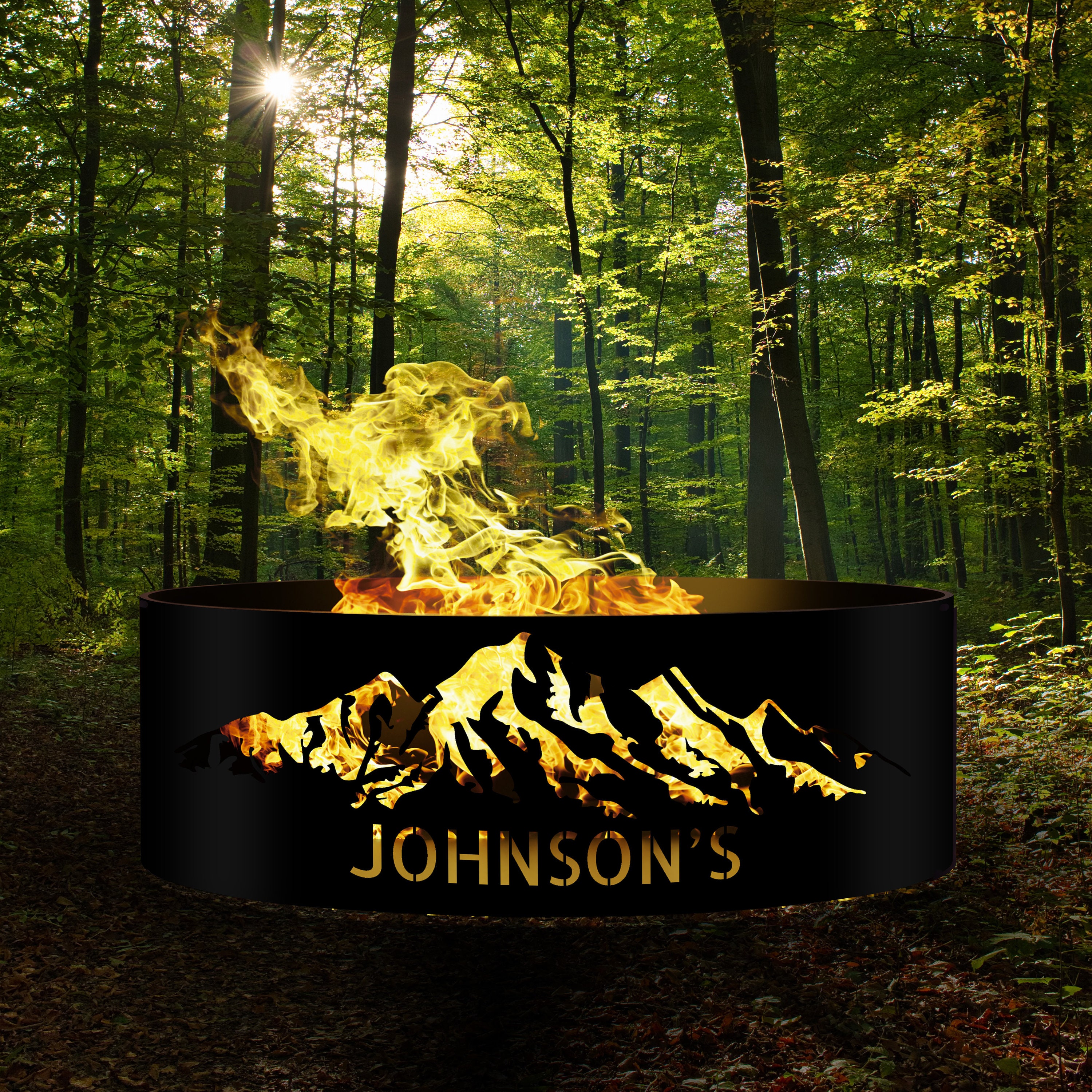 Unique Gift Idea Fire Ring, Custom Fire Pit, Mountain and Forest Theme ...