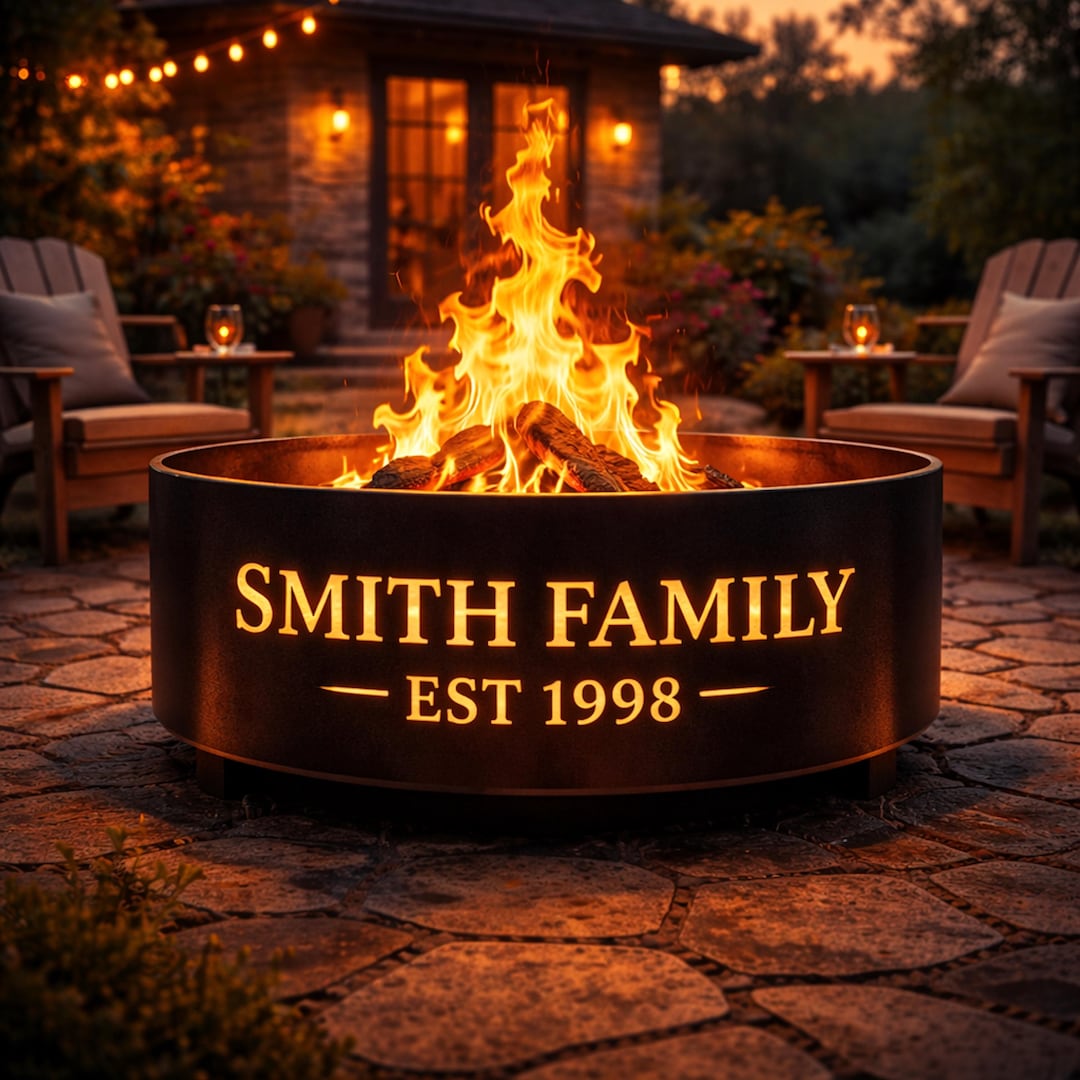 Family Name Fire Pit Ring, Personalized Family Fire Pit, Custom Last Name Fire Pit, Established Date Fire Pit, Housewarming Gift - 30 inches