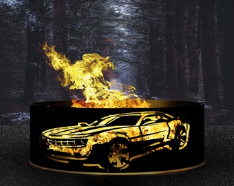 Custom Fire Pit Ring for Car Lovers | Personalized Metal Fire Ring | Gift for Him | Outdoor Wood Burning Fire Pit