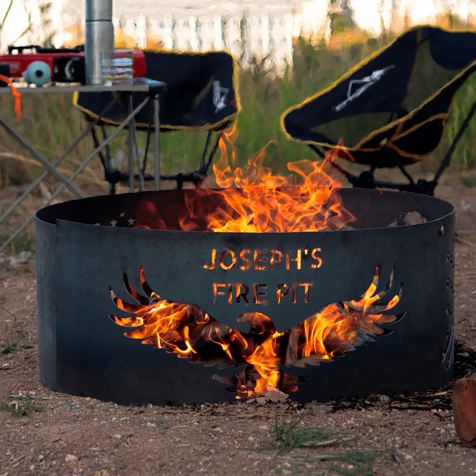Personalized American Flag Fire Pit Ring, Eagle Fire Pit, Patriotic ...