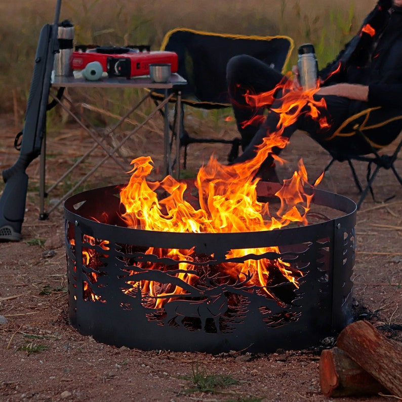 Wildlife Scene Metal Fire Pit Fire Pit With Bear Design Fire Etsy