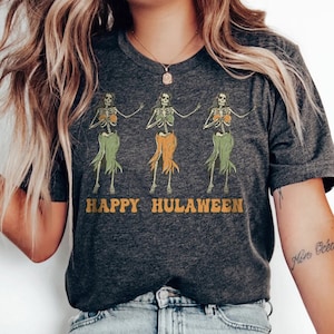 Hawaiian Halloween Shirt, Dancing Hula Skeletons TShirt, Skeleton Fall Hawaii Halloween T-Shirt, Kumu Hula 'Uwehe, Women Halloween Tees