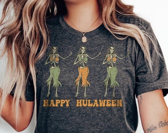 Hawaiian Halloween Shirt, Dancing Hula Skeletons TShirt, Skeleton Fall Hawaii Halloween T-Shirt, Kumu Hula 'Uwehe, Women Halloween Tees
