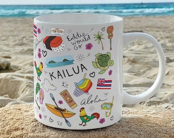 Kailua, Hawaii Tasse à café | Choses préférées de la coupe d’Hawaï | Cadeau souvenir | Tasse tropicale | Cadeau de pendaison de crémaillère | Oahu Mug, cadeau pour les amoureux de la plage