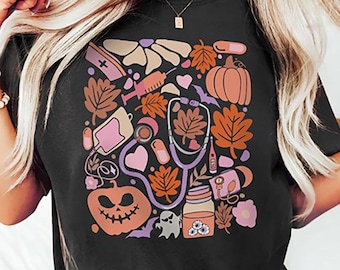 Comfort Colors Boho Floral Nurse Halloween Nurse Shirt, Halloween RN LPN TShirt, Boo Crew, Fall Registered Nurse Gift, Spooky Season Tee