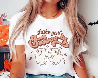 Retro Halloween Ghost Shirt / Vintage 70s Boo Spooky Season T-Shirt Cute Fall Halloween Party Tshirt Womens Pumpkin Witch Spooky Vibes Tee