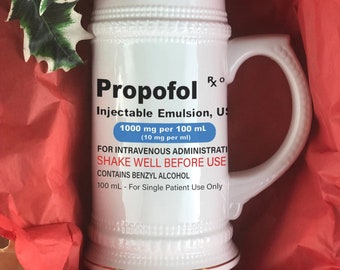 Propofol Beer Stein Mug - Funny ICU Nurse Crna Gift - Propofol cup bottle for anesthetist anesthesiologist Christmas Birthday Gift Gi nurse