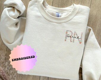 Custom Embroidered Floral Registered Nurse Sweatshirt, Personalized Name Spring RN Nursing student graduation gift, RN crewneck pullover