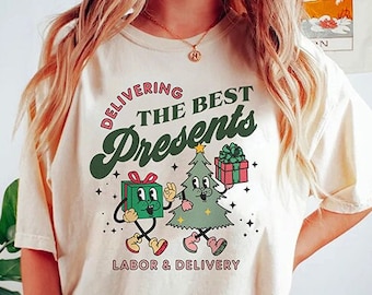 Christmas Labor And Delivery Nurse Shirt, Winter Xmas L&D Nurse TShirt, Groovy L and D Nurse Tee, Doula Midwife Christmas Gift T-Shirt