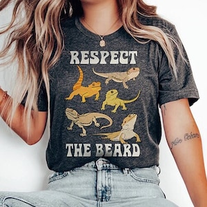 Bearded Dragon Shirt, Respect the Beard Pet Reptile Lover Tee Beardie Mom Dad T-Shirt Funny Pogona T-Shirt, Bearded Dragon Mother&#39;s Day Gift