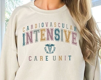 Varsity CVICU Nurse Crewneck Sweatshirt - Collegiate Cardiovascular cv ICU Rn Tech Aid Crew neck Sweater, CICU Rn Group Tee Shirts Gift