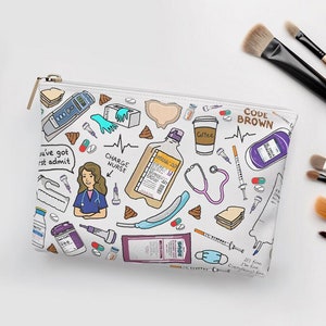 Bedside Nurse Favorite Things Clutch Bag - ICU Critical Care Nurse makeup bag, Nurses Week Gift, Funny Nursing Gift RN Micu Sicu Cvicu Nurse