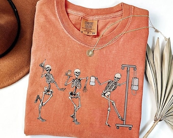 Halloween Skeleton Nurse Comfort Colors Shirt, Fall RN Registered Nurse T-Shirt, Halloween Gift For Nurse, Spooky Season Healthcare Tee