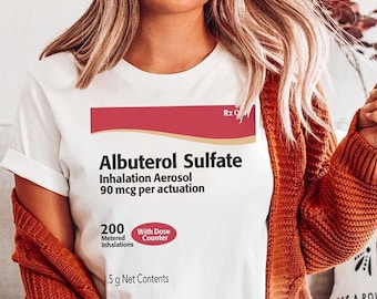 Albuterol Label Respiratoire Infirmière Halloween Costume T-Shirt | RRT RT Crt Groupe Chemises d’équipage Médicaments pharmaceutiques Pharmacie
