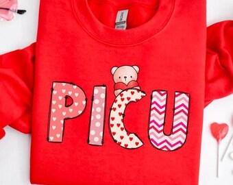 PICU Nurse Valentine's Day Teddy Bear Sweatshirt - Pediatric ICU Rn Vday Crewneck Sweater