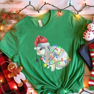 Christmas Lights Bunny Shirt, Cute Rabbit Womens Xmas TShirt, Funny Holidays T-Shirt Tee, Christmas Gift for Bunny Lover Mom Dad