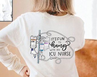 Hang With an ICU Nurse Long Sleeve Shirt Minimalist Left Chest Cute Micu Sicu Cvicu RN Gift Funny Cute Nursing Squad Nurses Week ICU Present