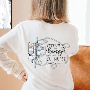 Hang With an ICU Nurse Long Sleeve Shirt Minimalist Left Chest Cute Micu Sicu Cvicu RN Gift Funny Cute Nursing Squad Nurses Week ICU Present