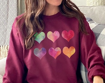 Valentine's Day Sweatshirt - Watercolor Hearts - Valentines Hearts sweatshirt - Cozy Love Sweatshirt, Womens Valentine Sweater, Gift for Her