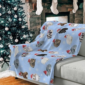Santa Bunnies Velveteen Plush Christmas Blanket, Winter Xmas Decor for Bunny Lover, Baby Blanket Holiday Bunny Rabbit Mom Dad Present