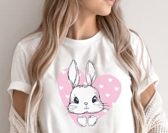 Bunny in Heart Valentine's Day T-Shirt - Cute Valentine's Day bunny rabbit tshirt, Cute Heart T-Shirt, Gift For Valentine's Day, bunny shirt