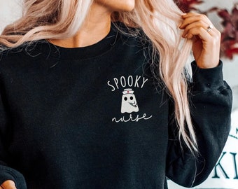 Spooky Nurse Sweatshirt | Fall Halloween Nurse Minimalist Crewneck Sweater, Cute Ghost Pumpkin Scary Autumn ER ICU Rn Gift Oversized Shirt