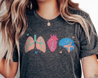 Vital Organs Shirt, Womens Respiratory Neuro Neuro ICU Nurse T-Shirt, Anatomy Nursing School Student Teacher Tshirt, Cute Rn Lpn Lvn Gift