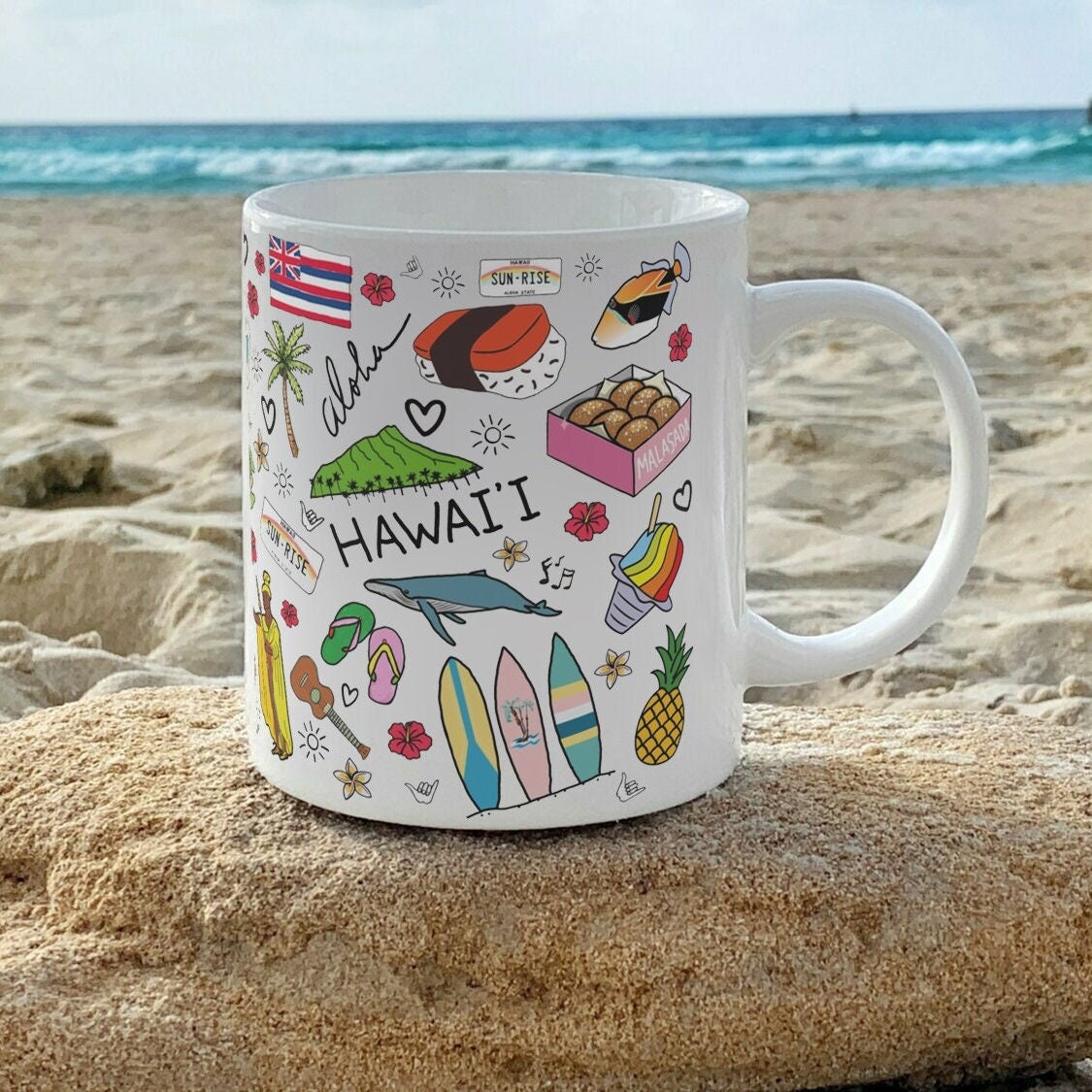 Aloha Coffee Mug, Aloha, Aloha Cup, Hawaii Cup, Sublimated Mug, Birthday Gift Idea, Aloha Drink Ware, Aloha Coffee Cup, Trendy Mugs, Orange, Size: 15