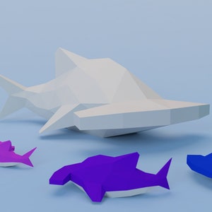 Hammerhead Shark, Animal origami, DIY, Decoration, Homemade ocean animals, marine wildlife, low polygon, 3D Paper Sculpture