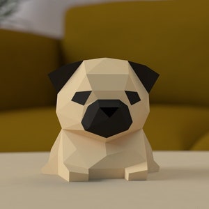 Pug, dog, Animal origami, DIY, Decoration, Homemade, 3D Paper Sculpture/papercraft,low polygon