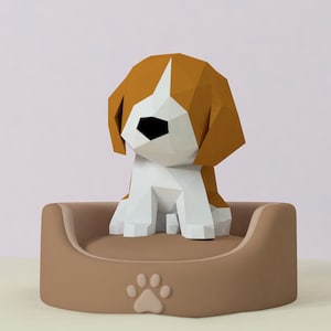 Beagle, cane, origami animali, fai da te, decorazione, fatto in casa, scultura di carta 3D/papercraft, basso poligono